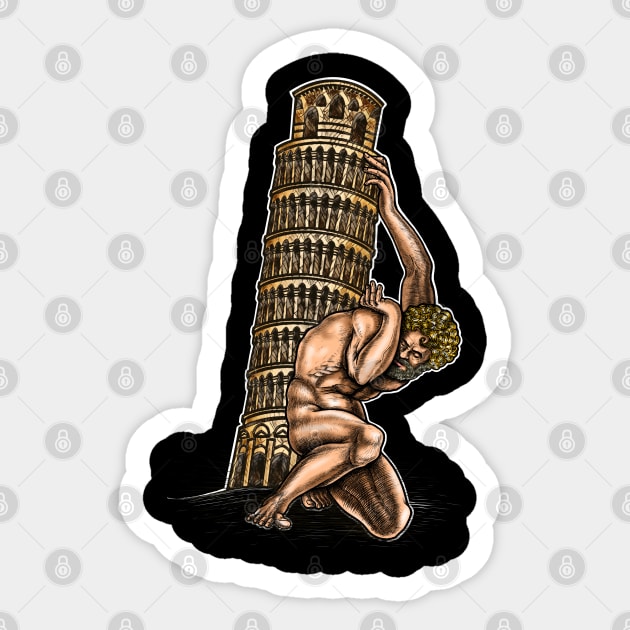 Atlas holds the tower of Pisa,Pisa tower Sticker by Artardishop